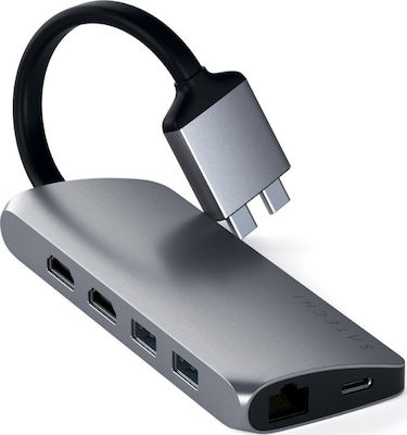 Satechi Dual USB-C Docking Station mit HDMI 4K PD Ethernet und Verbindung 2 Monitore Gray (ST-TCDMMAM)