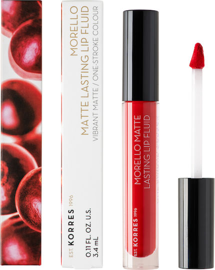 Korres Morello Matte Lasting Lip Fluid Дълготраен Течен Червило Мат 52 Маково червено 3.4мл