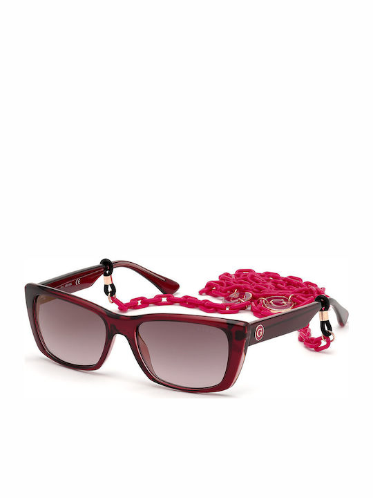 Guess Women's Sunglasses with Brown Tartaruga Horn-Rimmed Frame and Burgundy Lens GU7652 69T