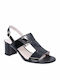 Boxer Anatomic Leather Women's Sandals Black with Chunky Medium Heel