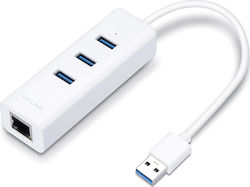 TP-LINK UE330 v1 USB 3.0 Hub 3 Θυρών με σύνδεση USB-A / Ethernet Λευκό