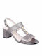 Boxer Anatomic Leather Women's Sandals Silver with Chunky Medium Heel