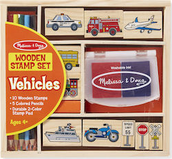 Melissa & Doug Stamps Wooden Stamp Set Vehicles for Children 4+ Years 15pcs