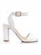 Sante Women's Sandals White with Chunky High Heel