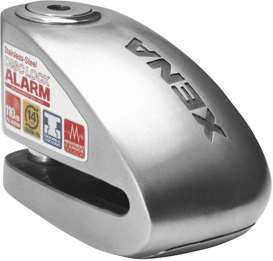 Xena XX15 Blocare disc motocicletă cu alarmă și zăvor 14mm Argintiu Culoare