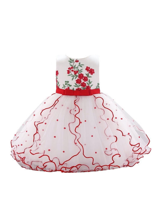 Ekidsbridal Mädchen Kleid Tüll Blumen Ärmellos Weiß