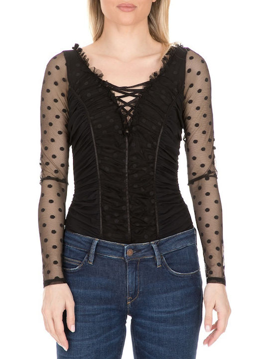 Guess Women's Blouse Long Sleeve Polka Dot Black