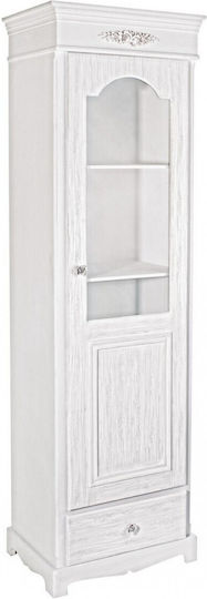 Vitrină de Podea pentru Sufragerie din Placă Aglomerată Albă cu Geam 50x34x170cm