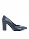 Ragazza Leder Pumps mit Chunky hohem Absatz Blau