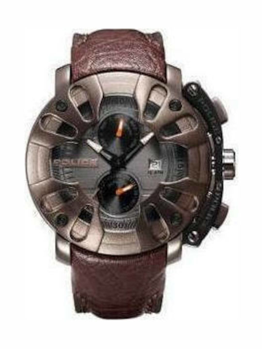 Police Protector Men's Watch 50mm Chronograph Battery with Brown Leather Strap