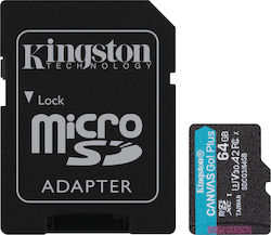 Kingston Canvas Go! Plus microSDXC 64GB Class 10 U3 V30 A2 UHS-I with Adapter