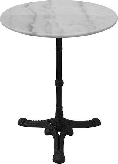 Outdoor Dinner Free Standing Table with Marble Surface and Metal Frame White 60x60x72cm