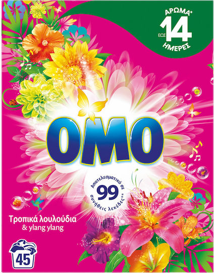 Omo Waschmittel in Pulverform mit Duft Tropische Blumen & Ylang Ylang 2.52kg (45 Messbecher)
