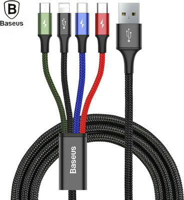 Baseus Rapid Series Braided USB to Lightning / Type-C / 2x micro USB Cable 3.5A Πολύχρωμο 1.2m (CA1T4-C01)