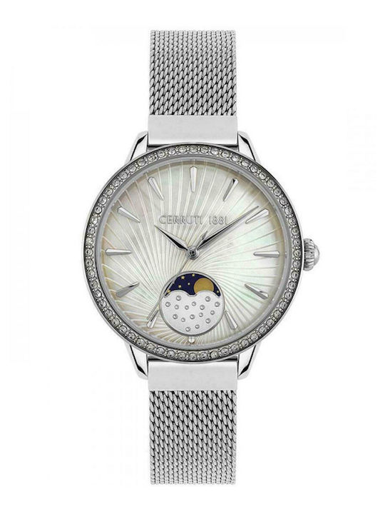 Cerruti Rosara Crystals Γυναικείο Ρολόι 34mm Μπαταρίας με Ασημί Ατσάλινο Μπρασελέ
