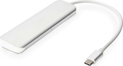 Digitus USB 3.0 Hub 5 Anschlüsse mit USB-C Verbindung & Ladeanschluss Silber