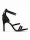 Clarks Suede Women's Sandals Curtain Strap with Ankle Strap Black with Thin High Heel