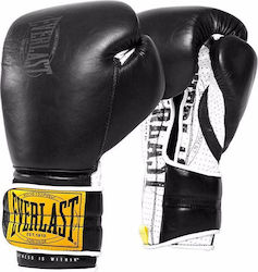 Everlast 1910 Classic Training Leather Boxing Competition Gloves Black Black/White