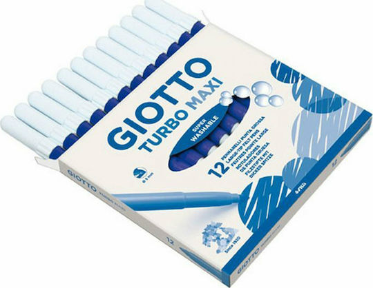 Giotto Turbo Maxi Dark Blue Washable Drawing Markers 5mm Thick Set 12pcs