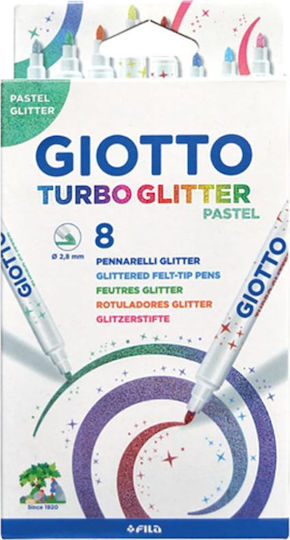 Giotto Turbo Glitter Pastel Glitter Drawing Markers 2.8mm Thick Set 8pcs