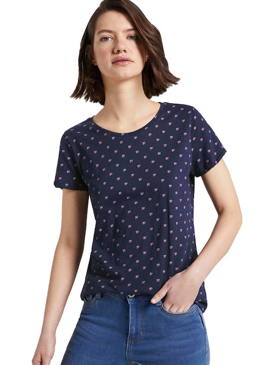 Tom Tailor Damen Sommer Bluse Kurzärmelig Marineblau