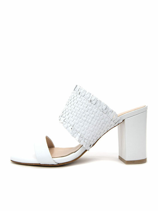 Makis Kotris Women's Sandals with Chunky High Heel In White Colour