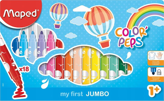 Maped Color'Peps My First Jumbo Μαρκαδόροι Ζωγραφικής 5.9mm Χονδροί, Πλενόμενοι Σετ 18 χρώματα