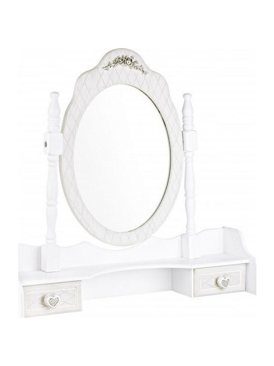 Charlene Wooden Makeup Dressing Table Λευκή with Mirror 70.5x18x69cm