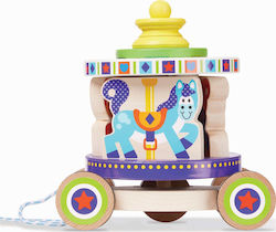 Melissa & Doug Jucărie de Tras First Spinning Carousel Pull Toy with Removable Play Pieces din Lemn pentru 18++ Luni