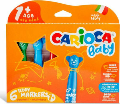 Carioca Baby Teddy Markers 1+ Πλενόμενοι Μαρκαδόροι Ζωγραφικής Χονδροί σε 6 Χρώματα