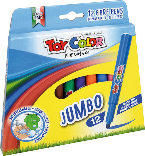 Toy Color Jumbo Μαρκαδόροι Ζωγραφικής 5mm Χονδροί, Πλενόμενοι Σετ 12 χρώματα