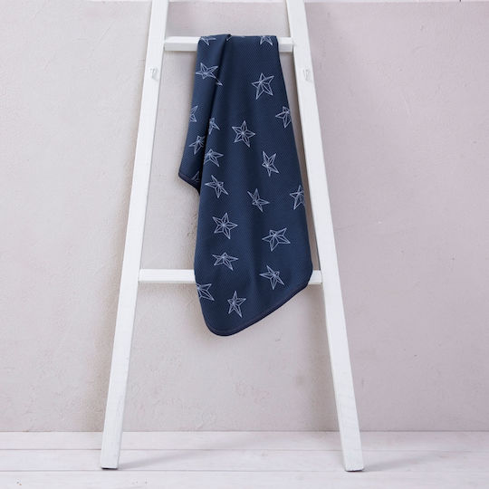 Minene Decke Wickeltücher für Kinderzimmer Stars Waffel Blau 75x100cm