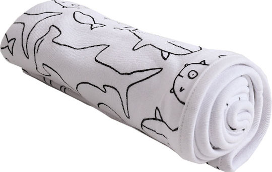 Minene Decke Wickeltücher für Kinderzimmer Shark Baumwolle Weiß 75x100cm
