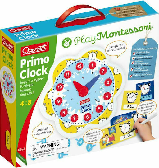 Quercetti Learning Time Clock Montessori STEM Educational Time Learning Game made of Wood for 4+ Years Old