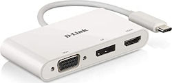 D-Link USB-C Stație de andocare cu HDMI/DisplayPort 4K și conexiune 3 monitoare Alb (DUB-V310)