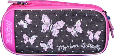 KalGav Butterflies Pencil Case with 2 Compartments Pink