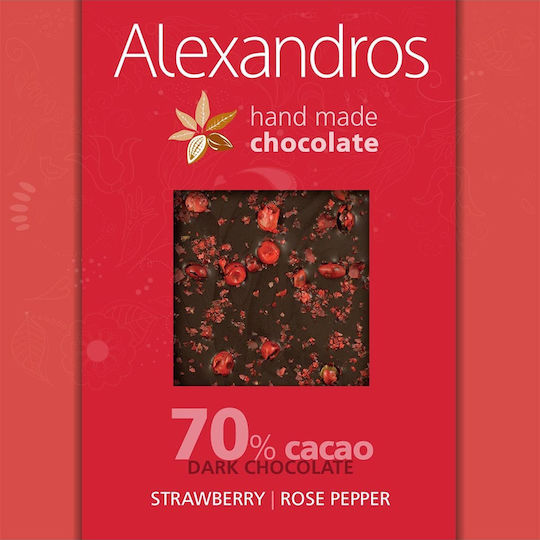 Alexandros Chocolate Dark Strawberry & Rose Pepper with 70% Cocoa 90gr