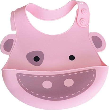 Marcus & Marcus Pokey the Piglet Waterproof Bib Silicone with Button & Pocket Pink for 6 m+