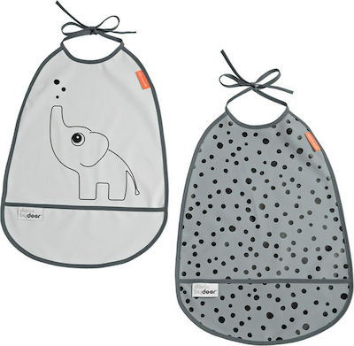 Done by Deer Elphee Waterproof Bib Plastic with Lace Band & Pocket Grey Tones 2pcs