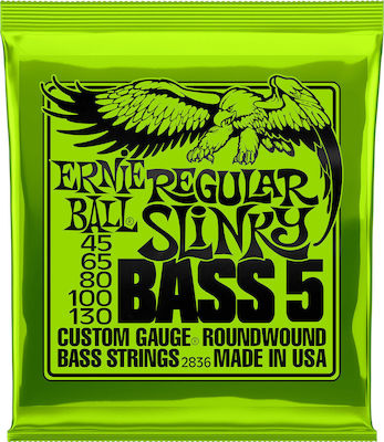 Ernie Ball Complete Set Nickel Wound String for Bass Slinky Bass 5-String Regular 45-130