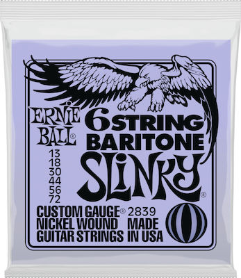 Ernie Ball Set of Nickel Wound Strings for Electric Guitar Slinky 6-String Baritone 13 - 72"