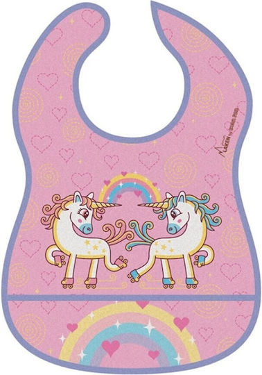 Laken Unicorns Водоустойчив Лигавник Пластмаса със закопчалка за обръч и примка & Джоб Розов