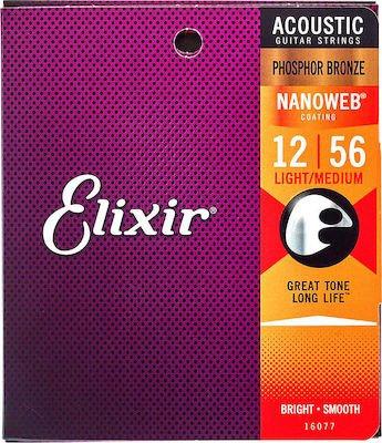 Elixir Set of Phosphor Bronze Strings for Acoustic Guitar Nanoweb 12 - 56"