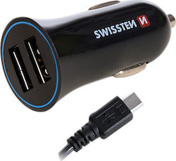 Swissten Car Charger with Ports 2xUSB-A and Cable Type-C