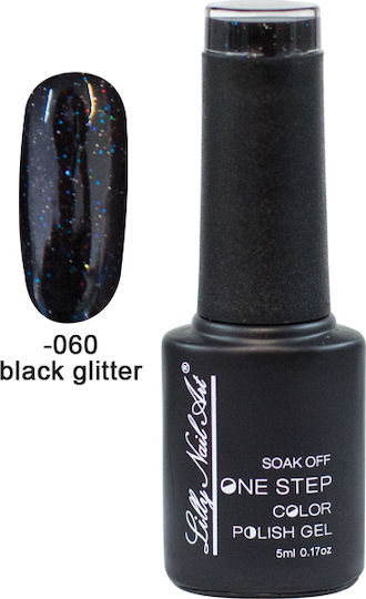 Lilly Nail Art Semi-Permanent Nail Polish 060 Black Glitter with Glitter 060 Black Glitter 5ml 1pcs