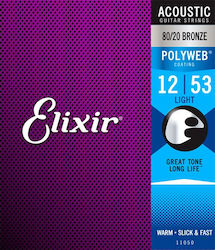 Elixir Set of 80/20 Bronze Strings for Acoustic Guitar Polyweb 12 - 53"