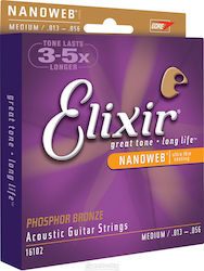 Elixir Set of Phosphor Bronze Strings for Acoustic Guitar Nanoweb Medium Phosphor 13 - 56"