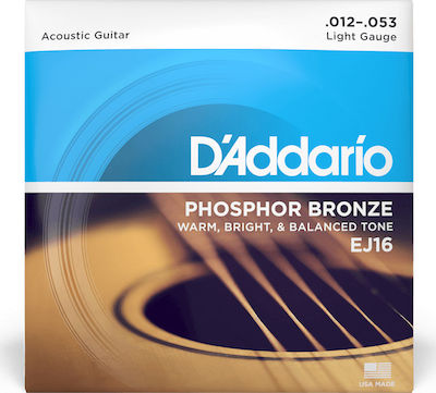 Daddario Πλήρες Σετ Phosphor Bronze Χορδών για Ακουστική Κιθάρα Phoshor Bronze Acoustic Regular Light