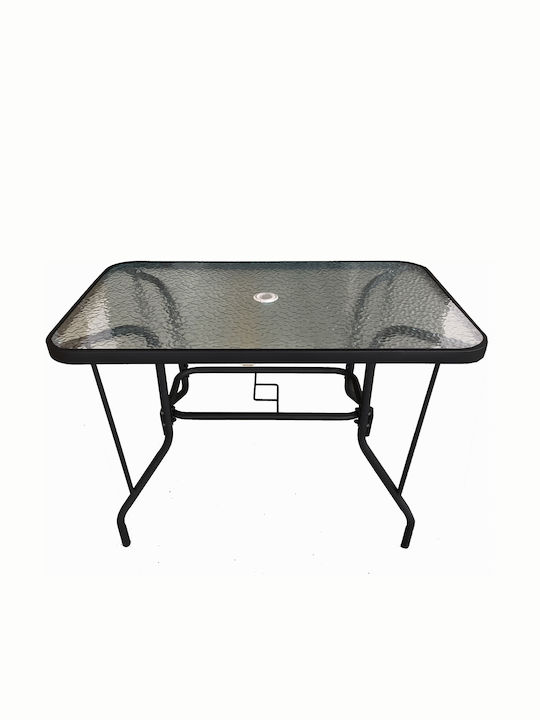 Severin Outdoor Dinner Table with Glass Surface and Metal Frame Black 110x60x70cm
