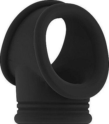 Shots Sono No.48 Cockring with Ball Strap Пръстен Петел и тестиси Силикон Черен SON048BLK